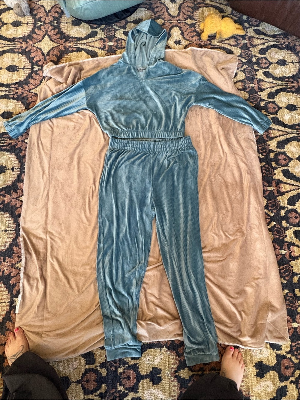 Velour striped SOFT pant set. VERY comfortable and cute. Hooded crop top